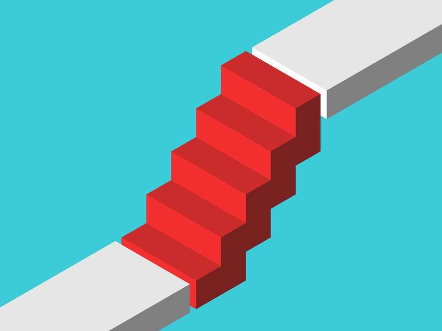 Isometric Red Steps Bridging Gap Between Two Levels On Turquoise